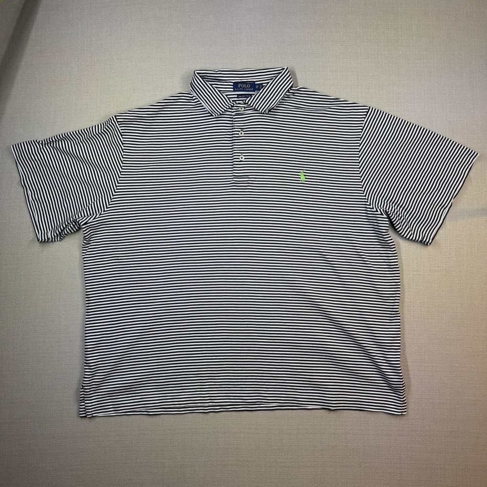 Polo Ralph Lauren Mens 4XB Pima Soft Touch Polo Shirt Black White Striped
